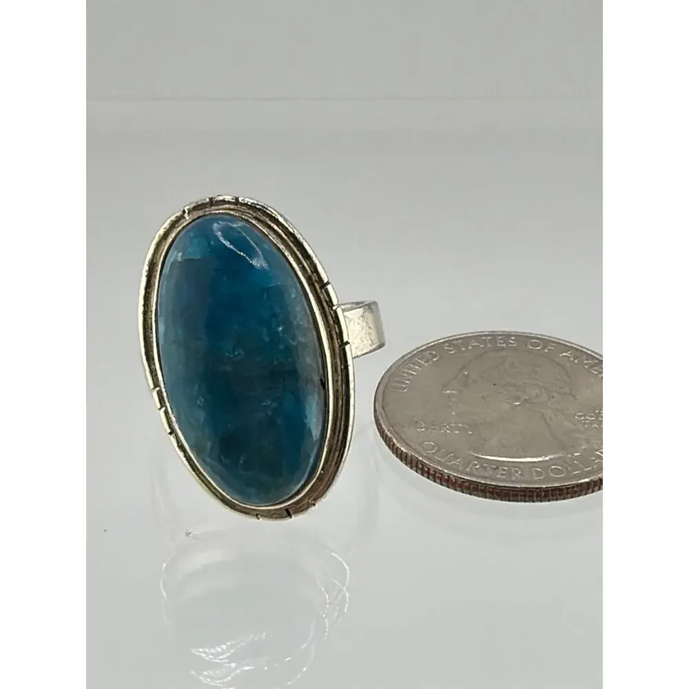 Oval Blue Apatite Sterling Silver Ring Artisan Jewelry 8